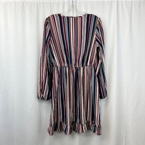 Xhilaration Womens Surplice Faux Wrap Dress Long Sleeve Ruffle Hem Striped Small - Picture 6 of 8